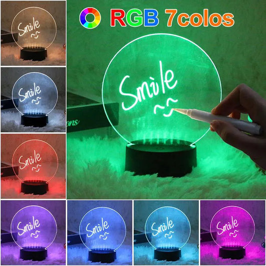 2024 Hot Deals Erasable Writing Board Creative DIY RGB LED Memo Message Luminous Note Acrylic Writing Board Light